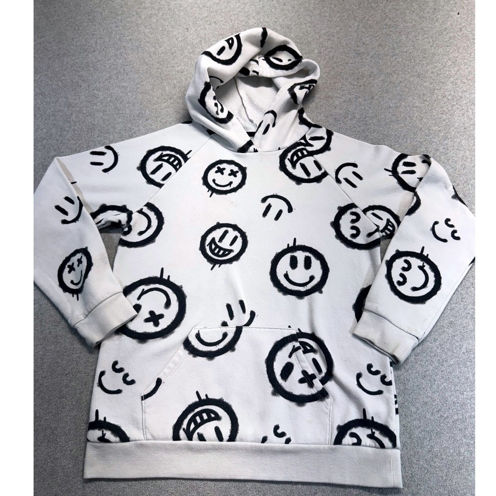 Epic Threads Hoodie Boys Large White Black Graffiti Smiley Face Pullover Street